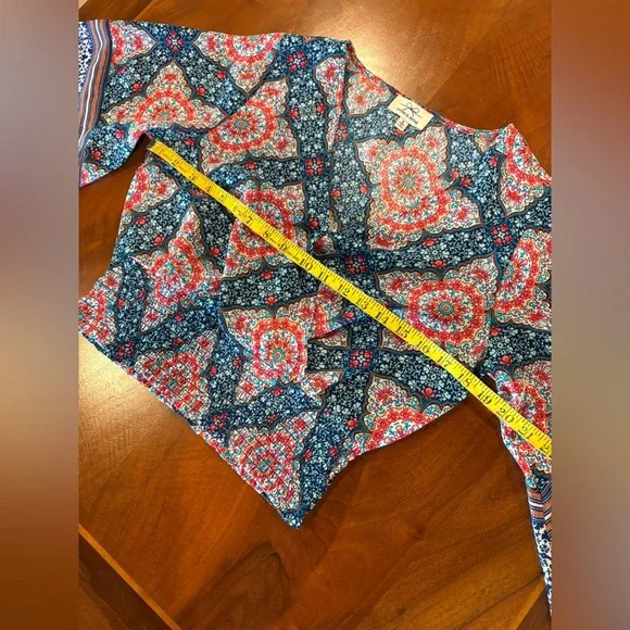 Red and Blue Cropped Wrap Blouse with Dolman Sleeves by twine & string, … - Picture 7 of 8